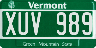 VT license plate XUV989