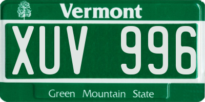 VT license plate XUV996