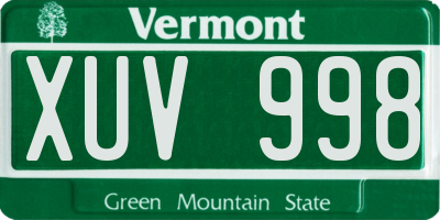 VT license plate XUV998
