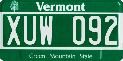 VT license plate XUW092