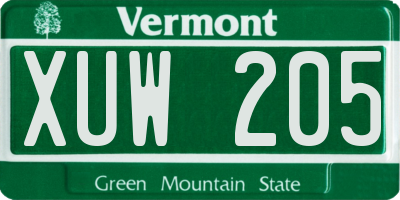 VT license plate XUW205
