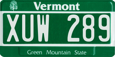 VT license plate XUW289