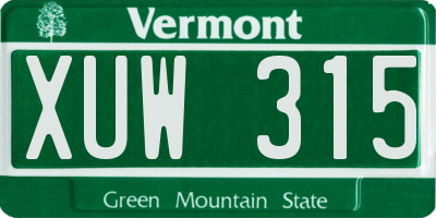 VT license plate XUW315
