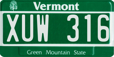 VT license plate XUW316