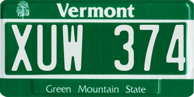 VT license plate XUW374