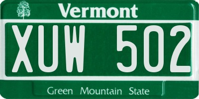 VT license plate XUW502