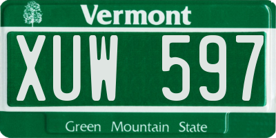 VT license plate XUW597