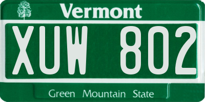 VT license plate XUW802