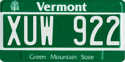 VT license plate XUW922
