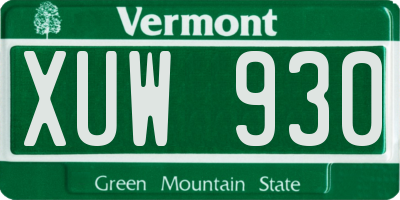 VT license plate XUW930