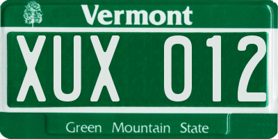 VT license plate XUX012