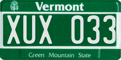 VT license plate XUX033