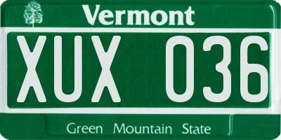 VT license plate XUX036