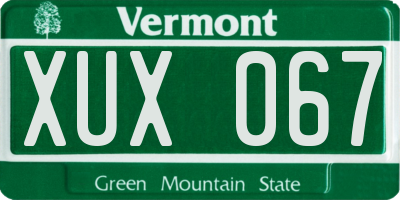 VT license plate XUX067