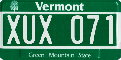 VT license plate XUX071