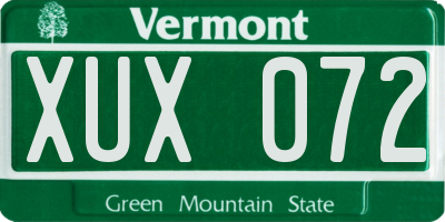 VT license plate XUX072