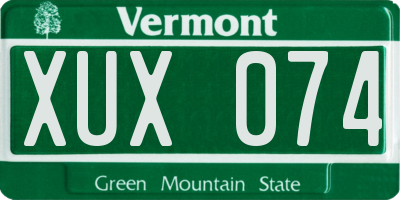 VT license plate XUX074