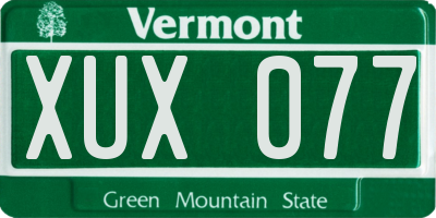VT license plate XUX077