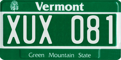 VT license plate XUX081