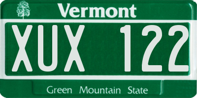 VT license plate XUX122