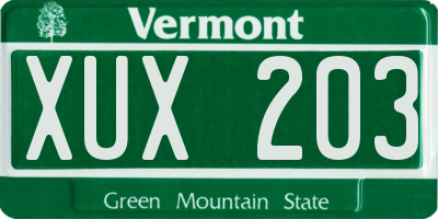 VT license plate XUX203