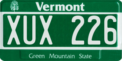 VT license plate XUX226