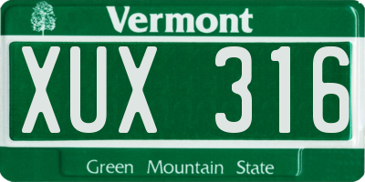 VT license plate XUX316