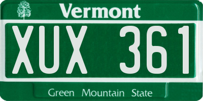 VT license plate XUX361