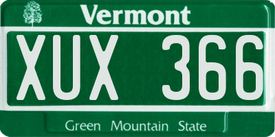 VT license plate XUX366