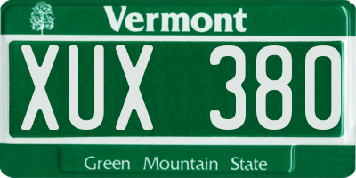VT license plate XUX380