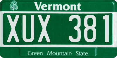 VT license plate XUX381