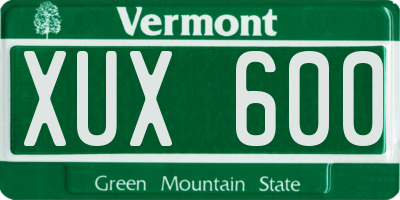 VT license plate XUX600