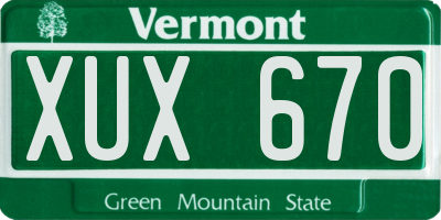 VT license plate XUX670