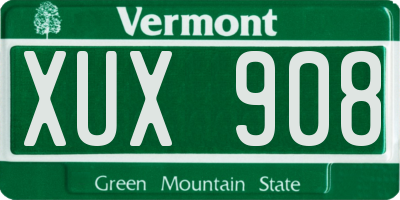VT license plate XUX908