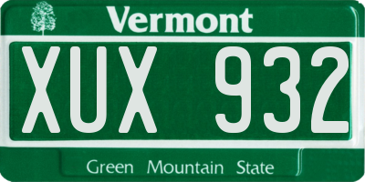 VT license plate XUX932