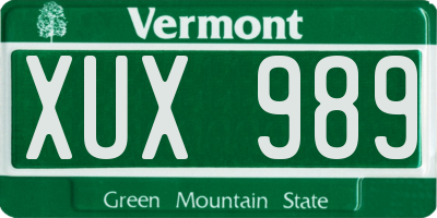 VT license plate XUX989
