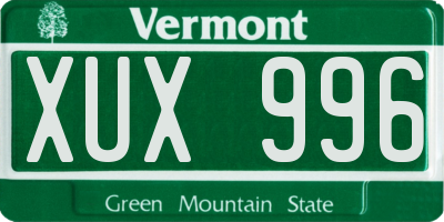 VT license plate XUX996