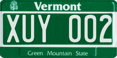 VT license plate XUY002