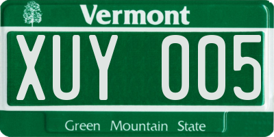 VT license plate XUY005