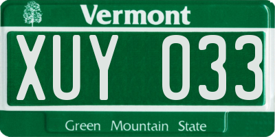 VT license plate XUY033