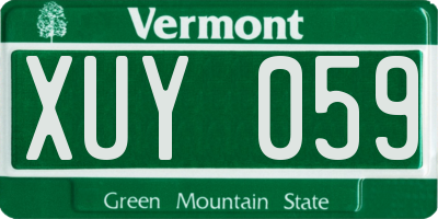 VT license plate XUY059