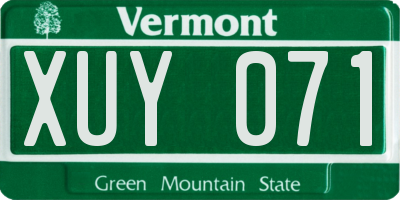 VT license plate XUY071
