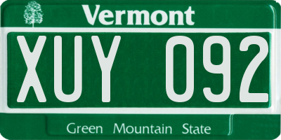 VT license plate XUY092