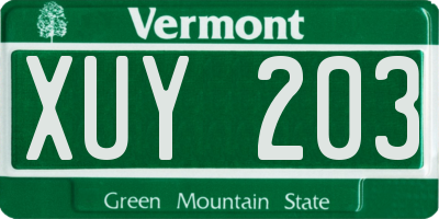 VT license plate XUY203