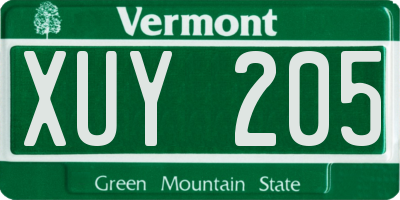 VT license plate XUY205