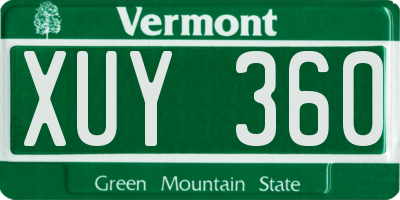 VT license plate XUY360