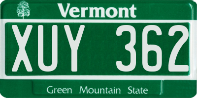 VT license plate XUY362