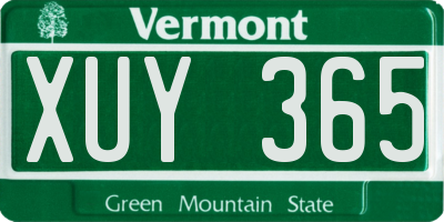 VT license plate XUY365
