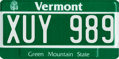 VT license plate XUY989