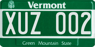 VT license plate XUZ002